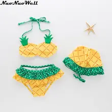 Детские купальники для девочек детский купальник бикини милые дети ванный комплект для маленьких девочек Купальники для малышек юбка 3 шт. шляпа+ бюстгальтер+ Штаны младенческой Купальники для малышек