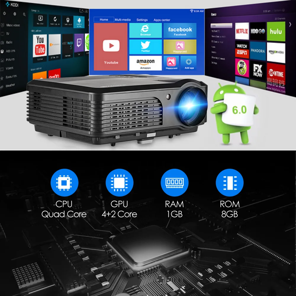 A6AB Смарт Android Wifi ЖК проектор Bluetooth домашний кинотеатр мобильный Full HD видео для