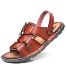 Летние туфли-лодочки из натуральной кожи для прогулок, мужская обувь, сандали ручной работы в классическом стиле для мальчиков; мягкие пляжные сандалии без задника с открытыми пальцами DA0223