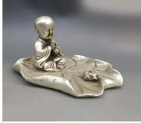 

decoration copper silver factory outlets Fine China silver carved beautiful buddhism buddha on lotus leaf Statue
