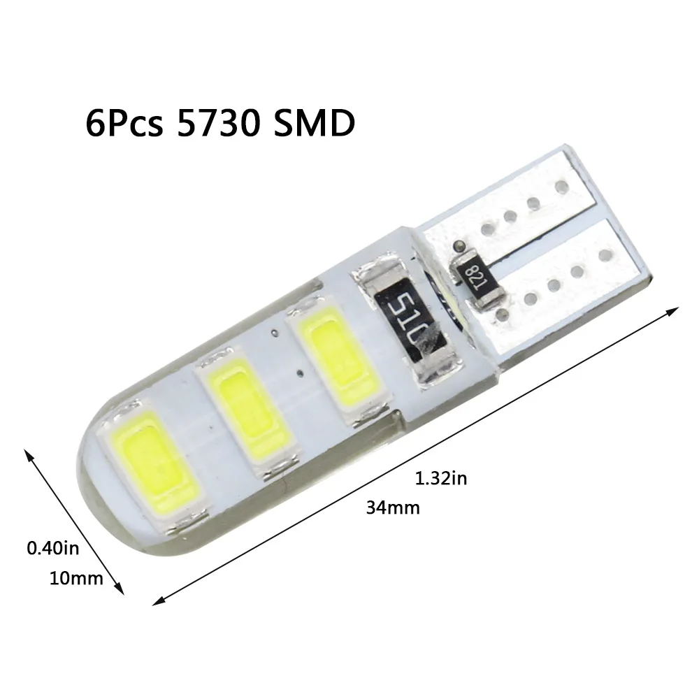 1 шт. T10 W5W светодиодный свет автомобиля COB лампы SMD 5050 5730 2835 силиконовый Водонепроницаемый Универсальный Авто Клин светильник налобный фонарь сигнала светильник 12V - Испускаемый цвет: 5730 SMD 6 chips