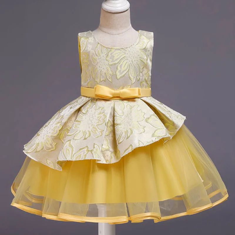 Пышные сетчатые платья для девочек; Вечерние Платья с цветочным рисунком; Пышное Бальное Платье для детей; платья для первого причастия; vestido comunion - Цвет: yellow