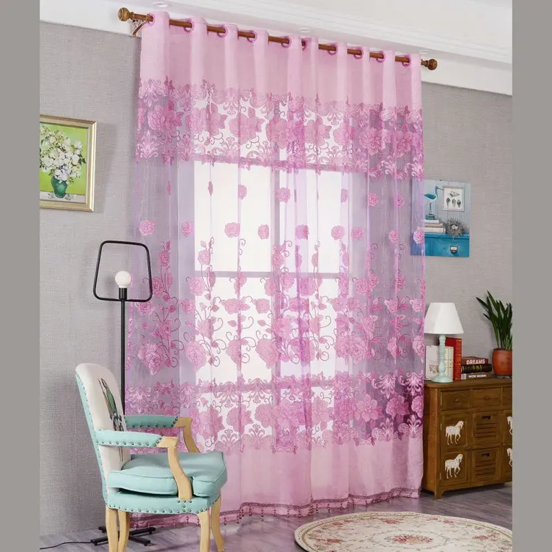

1pc Europe Style Curtain Burnout Peony Pattern Tulle Curtains Bedroom French Window Blinds Modern Semi-blackout Curtains LM56