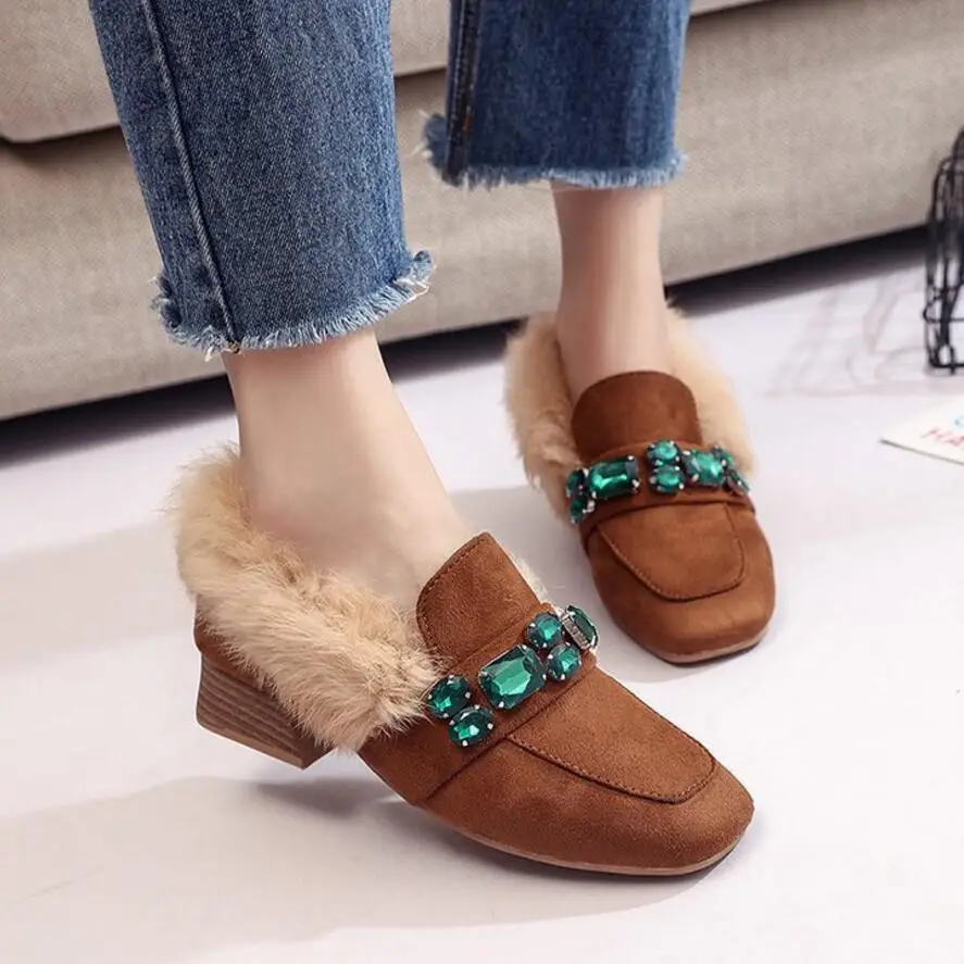 fur heel slippers