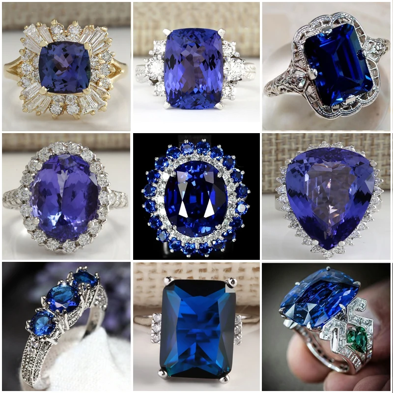 

Luxury Brand Big Blue Stone Ring Charm Jewelry Women CZ Wedding Rings Promise Engagement Men Ring Women Accessories O4K104