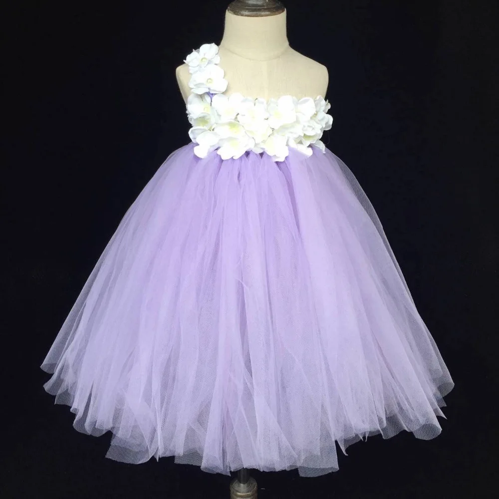 Cute Girls Lavender Tutu Dress Baby Fluffy Tulle Dress Long Ball Gown