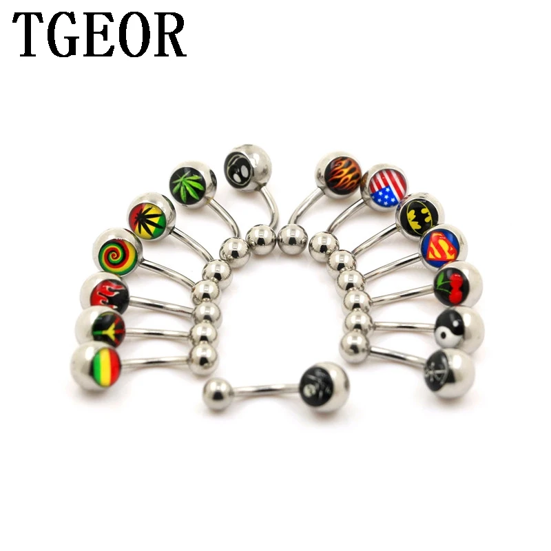 

Hot wholesale 1.6*10*5/8 mm 150pcs rasta leaf bat supper man piercing navel ring Stainless Steel belly button ring free shipping