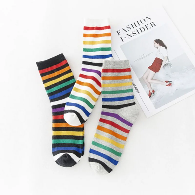 

New Rainbow Striped Patterned Funny Short Socks Women Cool Cotton Harajuku Socks Female Fashion Colored Happy Sock
