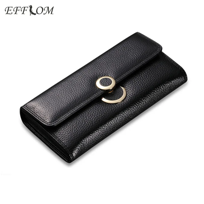 Ladies Cowhide Genuine Leather Wallet Long Female Purse Fashion Womens Wallets Famous Brand Coin Purses Card Holders Hasp