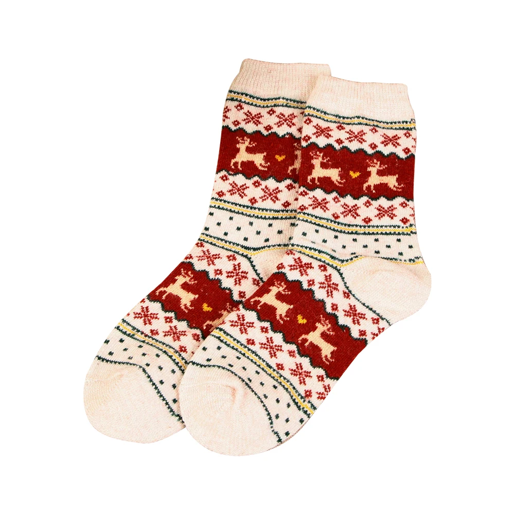1 пара зимних женских носков, теплые шерстяные рождественские носки до середины икры, шерстяные носки со снежинками и оленями, удобный