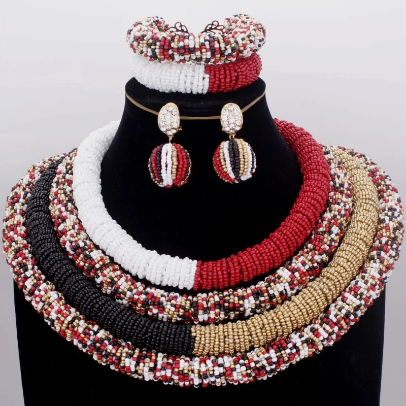 

Big Jewelry Sets 4 Layers Luxury Jewellery Set For Women African Beads Bridal Necklace Set