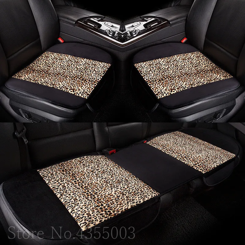 

3PCS Set Car Front Rear Back Seat Cushion Auto Chair Cover Mat Leopard Soft Plush Pad Universal 4 colors For 5 Seat Protector