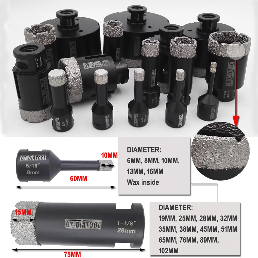 DT 2pcs Dia 1-1/8 "покрытый алмазами сухая дрель Core Bits 5/8-11 нитки 28 мм сверление бит отверстие пилы для керамических держатели для сверл мрамор