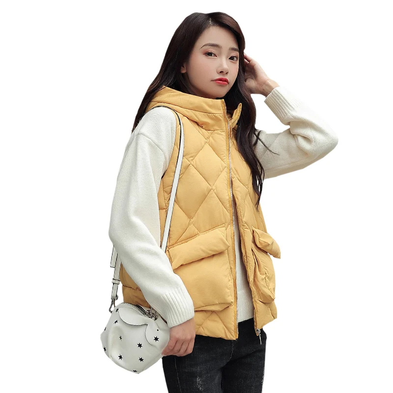 

Autumn Winter Vest Women Waistcoat 2020 Female Sleeveless Jacket Hood Warm Hooded Vest Jacket Colete Feminino
