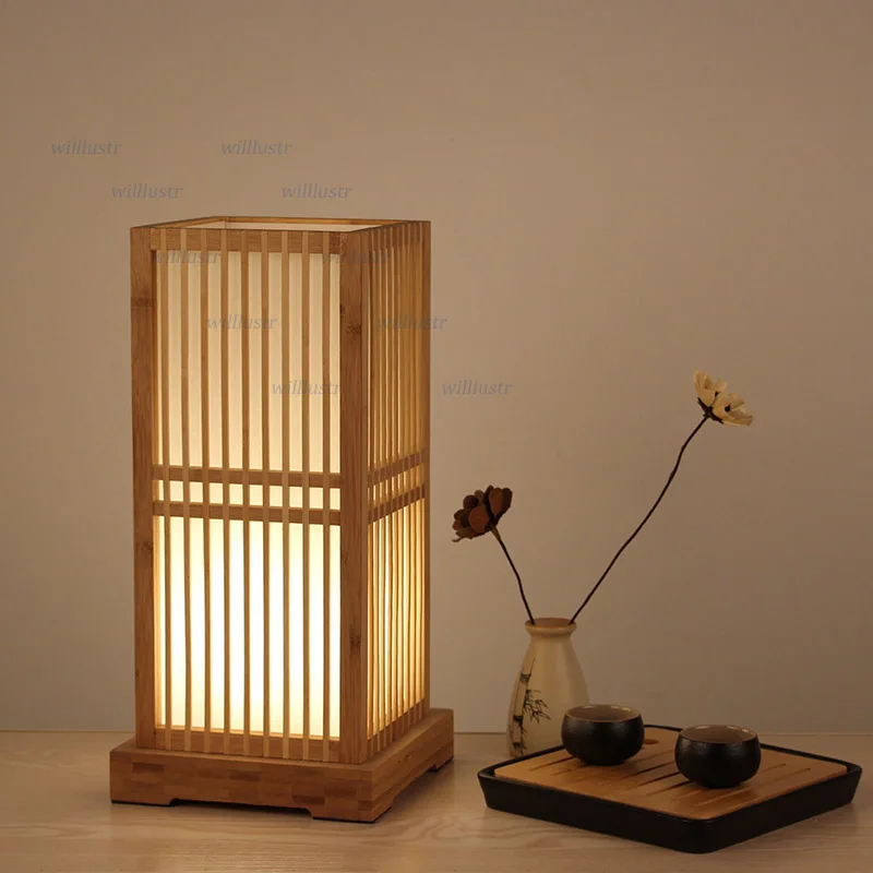 Japan Style Bamboo Table Lamp Handmade Desk Light Hotel Cafe Bistro Bar Restaurant Sitting Room Bedside Creative Wood Lighting