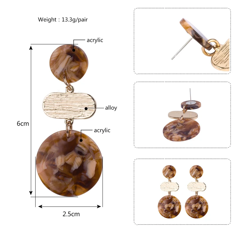 Classic Dangle Fashion Acetate Resin Earrings for Women Long Round Geometric Acetic Acid Dangling Acrylic Earring Metal Jewelry (5)