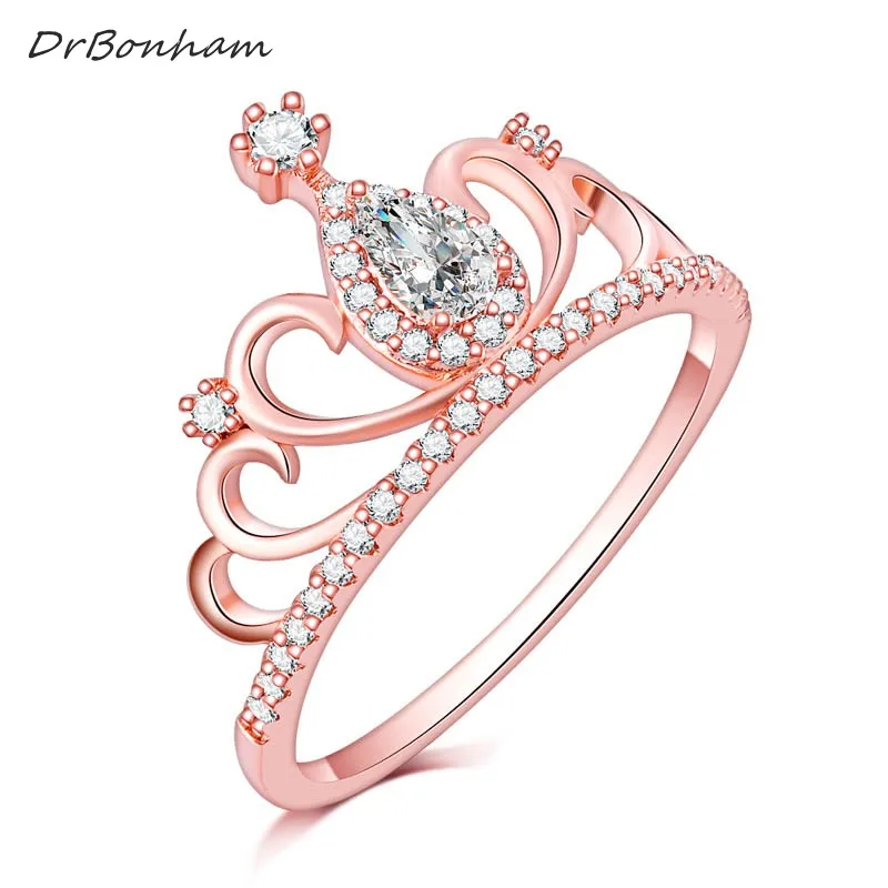 DrBonham Gorgeous Crown Rose Gold Filled Engagement Rings For Women full CZ Zircon Anel Feminino  DR1707