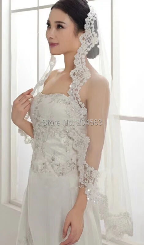 Однослойная белая или слоновая кость кружевная свадебная вуаль тюль вуаль для невесты без гребня