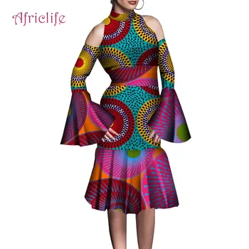 

African Fashion Dresses For Women Africa Print Dashiki Ladies Clothing Ankara Plus Size Women Long Ruffle Sleeve Dress WY4203