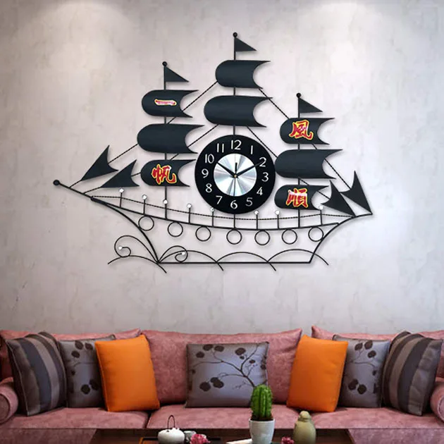 

Tuda Sailboat Shaped Iron Wall Clock Mute Quartz Clock Tradition Chinese Style Home Decor Watch For Living Room Free Shipping