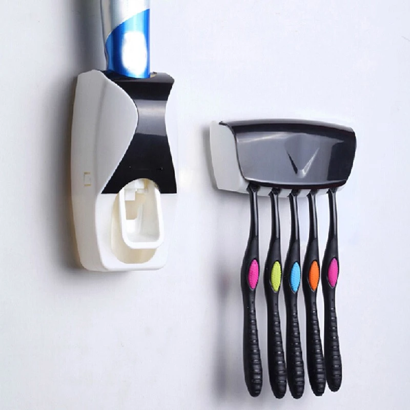 1 Set Tooth Brush Holder Automatic Toothpaste Dispenser + 5 Toothbrush  Holders Toothbrush Wall Mount Stand Bathroom Products