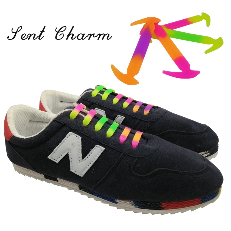 SENTCHARM 12Pc/Set Fashion Athletic Running No Tie Silicone Shoelaces Elastic Shoe Lace Fit Strap 4 Colors