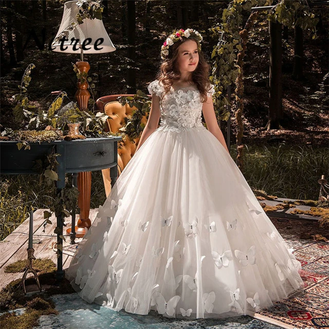 Girls.dresses|elegant Lace Ball Gown For Girls - Flower Appliqué Princess  Dress