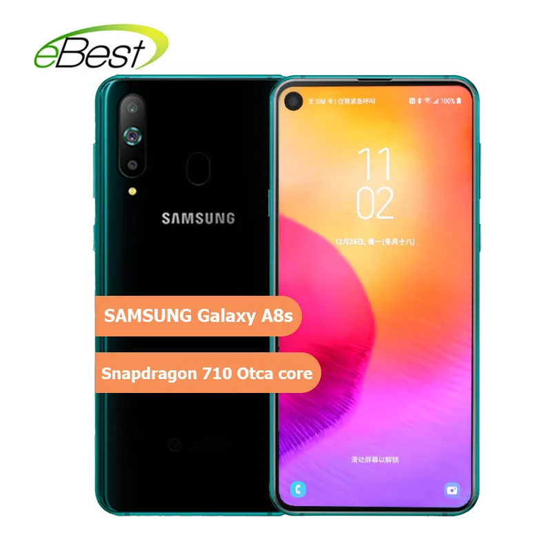 Samsung Galaxy A8s 6,4 ”FHD Смартфон Snapdragon 710 Otca core 6 ГБ 128 ГБ Три задние камеры Face ID NFC Android 4G сотовый телефон