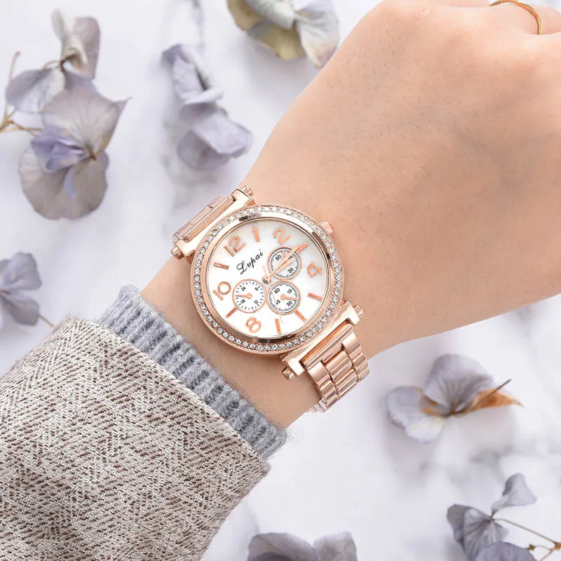 

1 Pcs Women Lady Girl Wrist Quartz Watch Round Dial Alloy Strap Luxury for Business AIC88