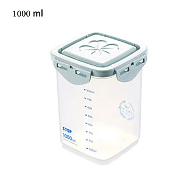 Blue 1000ml 4 размера прозрачный Кухня холодильник для хранения пластиковая коробка для органайзера для специй Закрытая банка с крышкой фасоли гайка зерна Еда контейнер для хранения - Цвет: Blue 1000ml