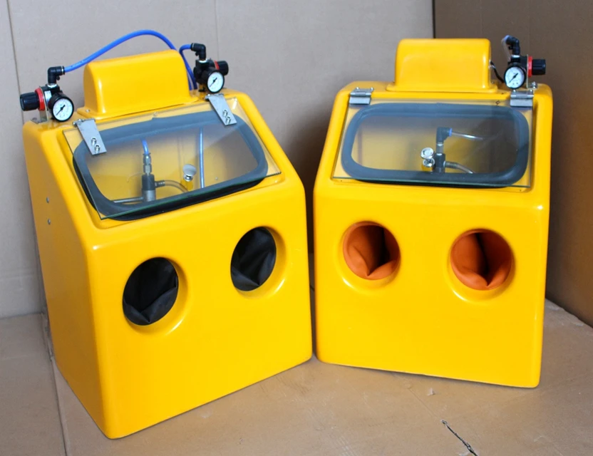 

Large Space Yellow Blasting Sandblaster Machine Abrasive Blast Cabinet 220V with pressure regulating value