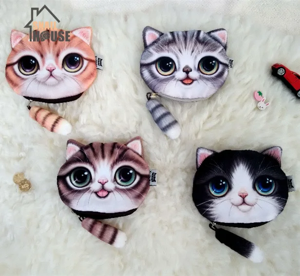 

Snailhouse Wallet Small Tail Cat Purse Cute Cartoon Cat Head Storage Bag Organizer Portable Personality Creative Fashion