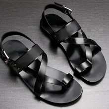 Римские сандалии с открытым носком; мужские летние модные дышащие кожаные сандалии из натуральной кожи на ремешке с пряжкой