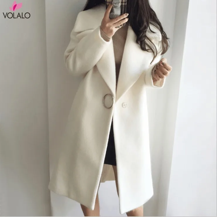 

2019 Spring Autumn Winter Woman Solid Plus Size Fashion Woollen Overcoat Long Sleeve Fashion Oversize Outwear Jacket And Coats