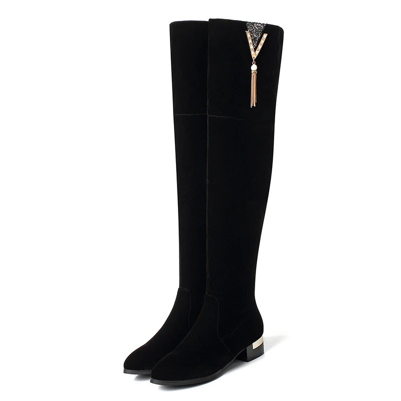 LVABC/ модные женские сапоги; женские Сапоги выше колена; универсальные зимние сапоги на платформе и квадратном каблуке; женская обувь; размеры 8-9