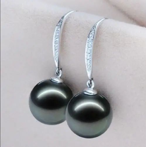 

FREE SHIPPING HOT sell new Style >>>>2016 PAIR OF 10-11MM NATURAL TAHITIAN GENUINE BLACK PERFECT ROUND shell PEARL EARRING