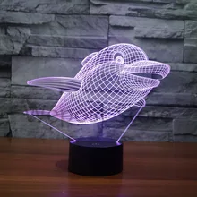 3D иллюзия светодиодный ночник 7 цветов лампа в форме дельфина настольная Милая Рождественская лампа с сенсорным детским ночным светом