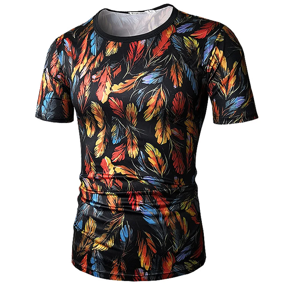 2018 Summer Mens Short Sleeve Tops Clothes Male Casual Color Feather 