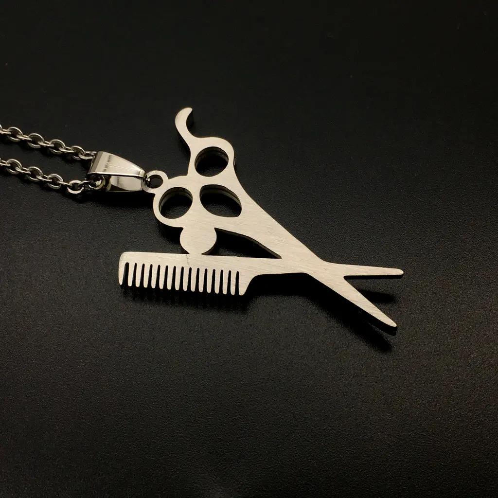 Hip Hop Scissor Comb Pendants Necklaces Stainless Steel Stylist Men Jewelry