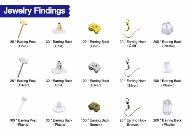 1200Pcs/box Earring Findings Set 15 Style Earring Backs Kit Earring Hooks  Studs Posts for Earring Making - AliExpress