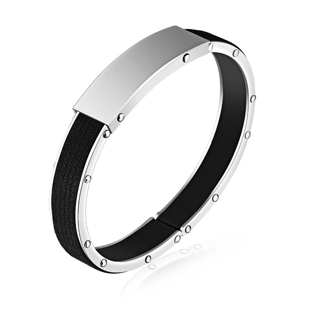 Fashion PU Leather Bangles For Man Casual Smooth Surface Stainless