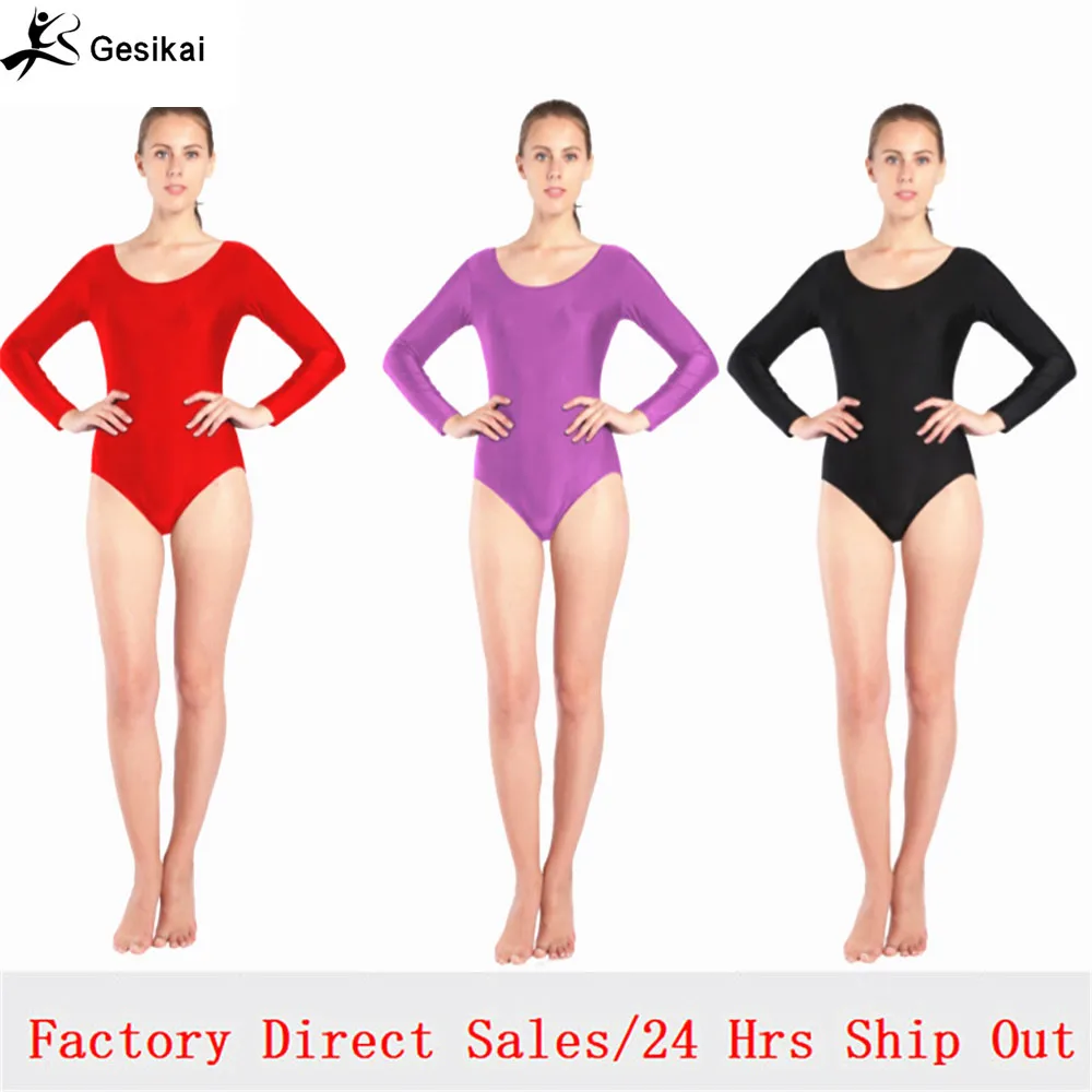 

Women Black Red White Blue Leotard Long Sleeves Ballet Dancewear Lycra Spandex Leotards Bodysuit Gymnastics Costume Unitard