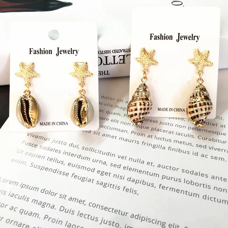 

Ruifan Gold Color Wrapping Natural Starfish Shell Drop Earrings for Women Summer Earrings 2019 Vacation Holiday Jewelry YEA296