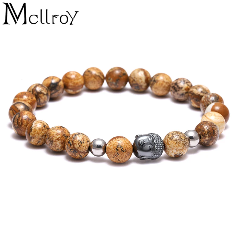 Mcllroy Natural Stone Bead Buddha Bracelet Men Black Onyx Tiger Eye Stone Bracelets For Women Bracelet pulseira masculina