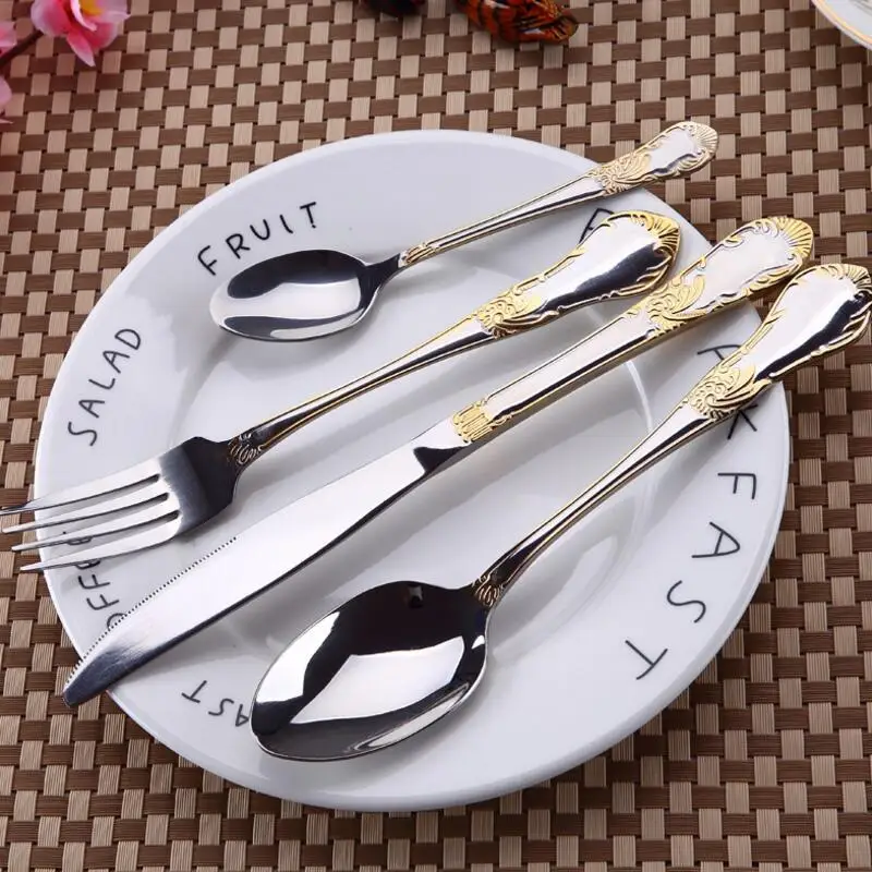 

Classical design Cheap Price Gold Flower Pattern Cutlery set for 4person or 6 person