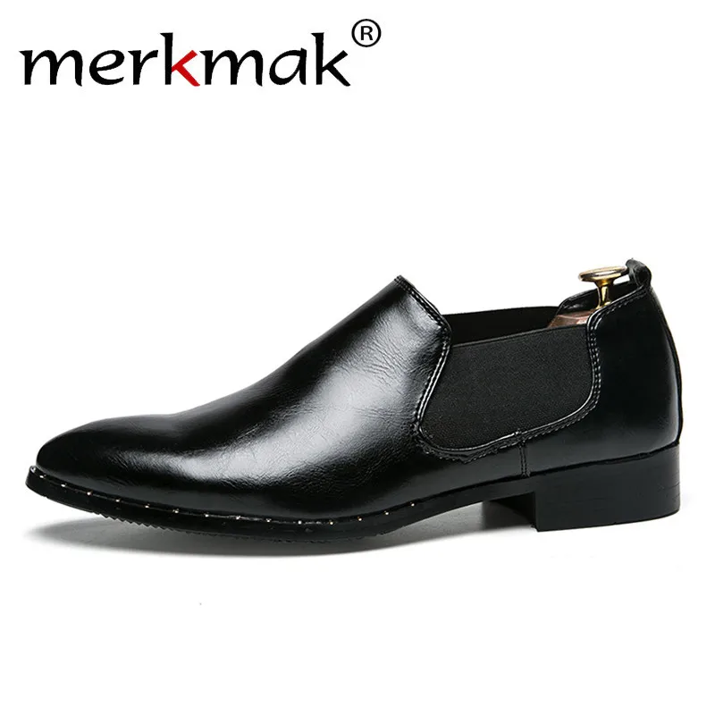 

Merkmak New Men Dress Loafer Summer Shoes For Men Formal Wedding Business Shoes Microfiber Leather Men's Flats Mans footwear