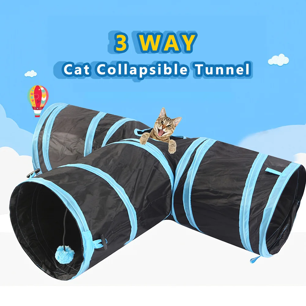 

Indoor Outdoor Pet Cat Training Toy 3 Holes Foldable Pet Cat Tunnel for Cat Rabbit Animal Play Tunnel Tube T-joint Dropshipping