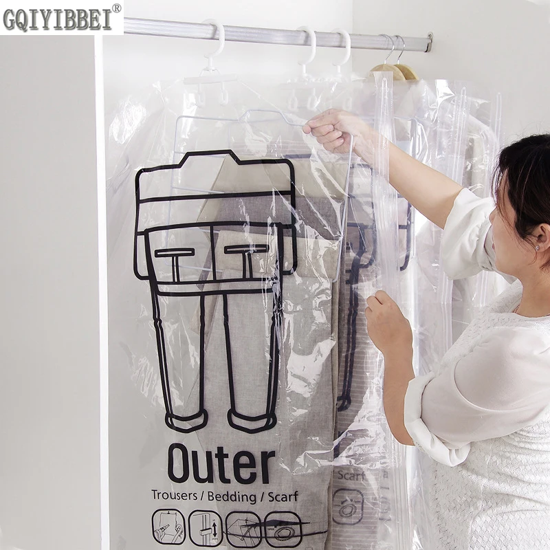 

Hanging Type Transparent Vacuum Storage Bag For Clothes Pants Save Space Organizer Dustproof Moistureproof Protective Cover