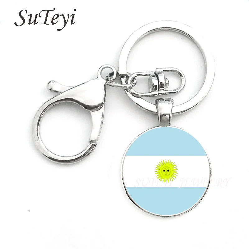 

Vintage national symbolic jewelry keychain Argentina and Paraguay and Bolivia flag art pendant key ring holder men women jewelry