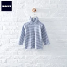 

Mayas Winter Blue Striped Turtleneck Children Basic Shirts Girls Elastic Soft Cotton Tops Kids Full Sleeves Autumn Shirts 84010